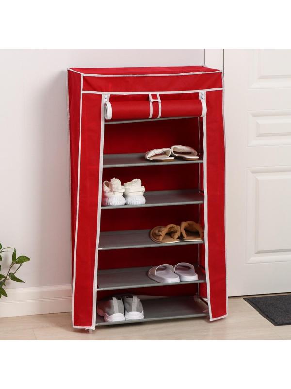 Обувница, 6 ярусов, 60×28×105 см, цвет бордовый