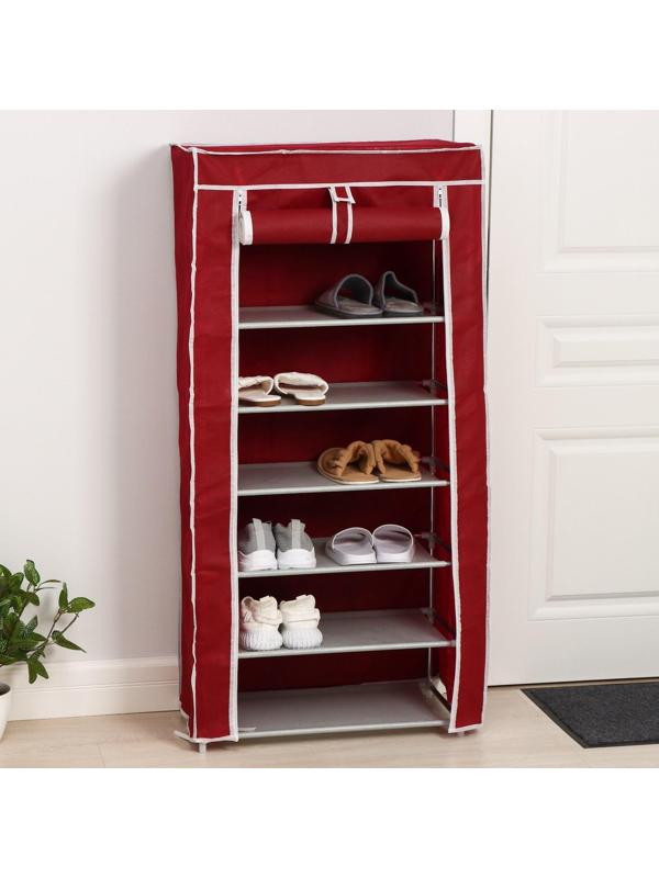 Обувница, 7 ярусов, 60×30×120 см, цвет бордовый