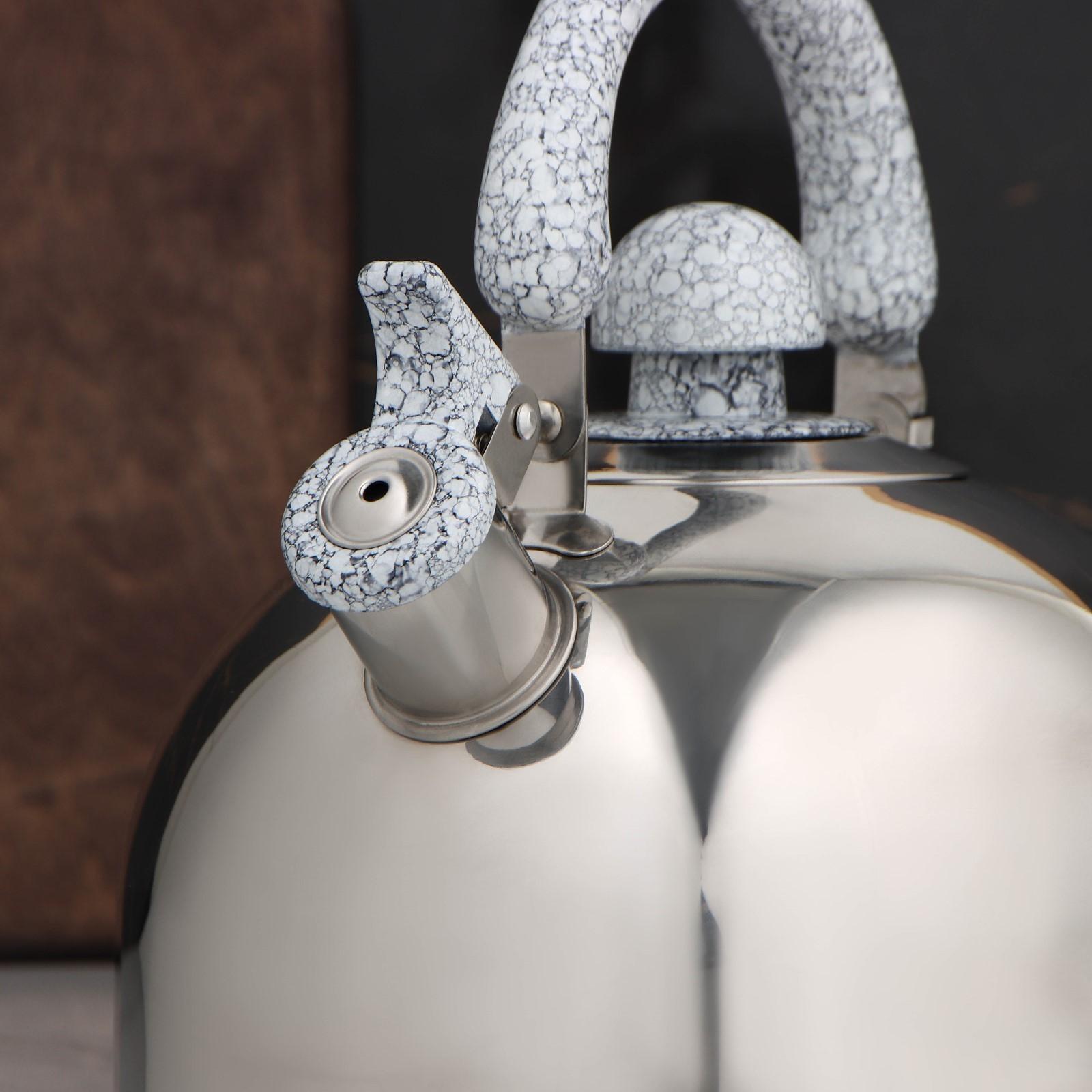 Чайник со свистком из нержавеющей стали «Мрамор», 3 л, фиксированная ручка