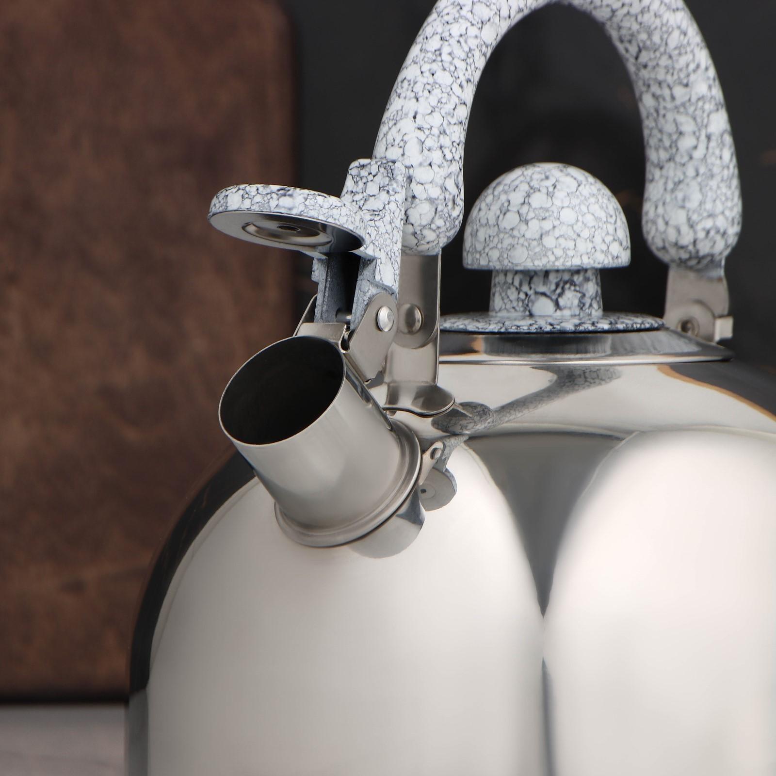 Чайник со свистком из нержавеющей стали «Мрамор», 3 л, фиксированная ручка