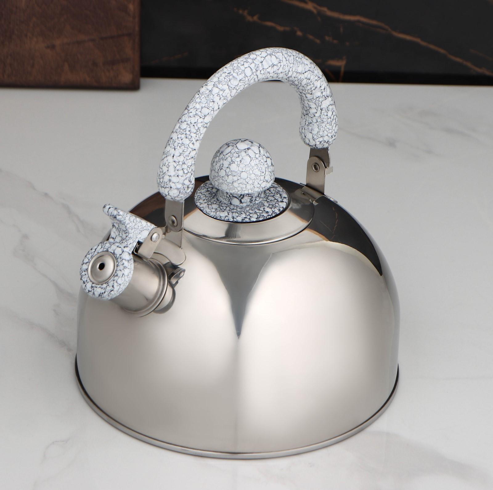 Чайник со свистком из нержавеющей стали «Мрамор», 3 л, фиксированная ручка