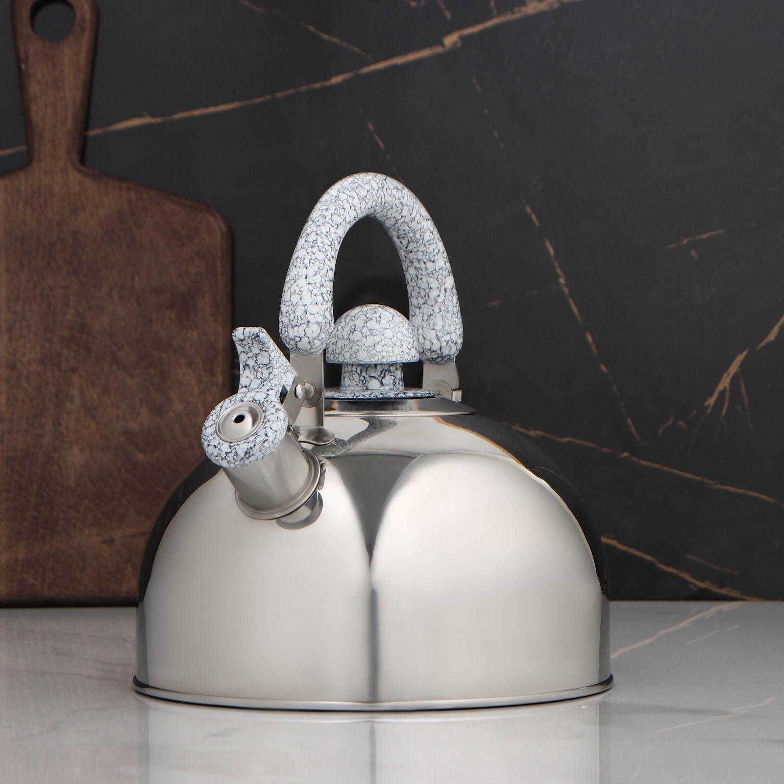 Чайник со свистком из нержавеющей стали «Мрамор», 3 л, фиксированная ручка