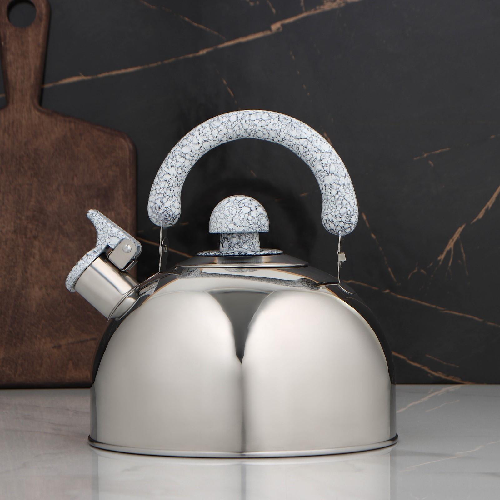 Чайник со свистком из нержавеющей стали «Мрамор», 3 л, фиксированная ручка