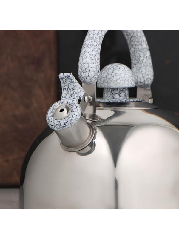 Чайник со свистком из нержавеющей стали «Мрамор», 3 л, фиксированная ручка