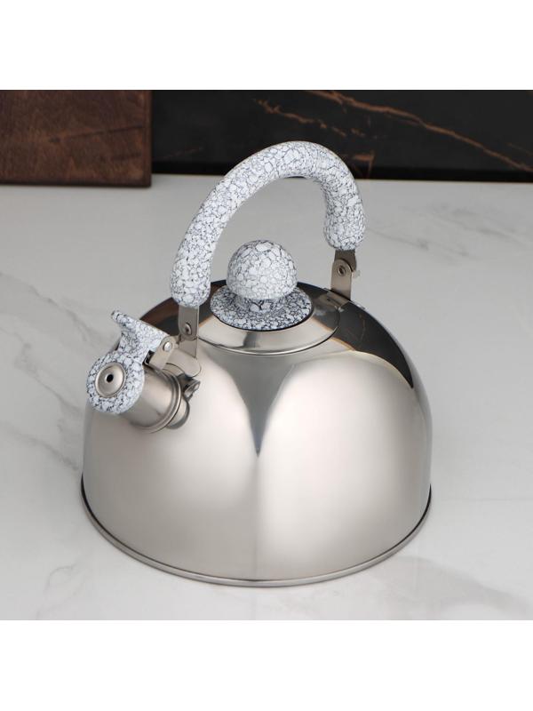 Чайник со свистком из нержавеющей стали «Мрамор», 3 л, фиксированная ручка