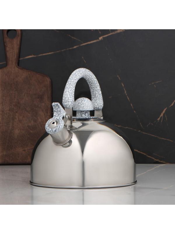 Чайник со свистком из нержавеющей стали «Мрамор», 3 л, фиксированная ручка