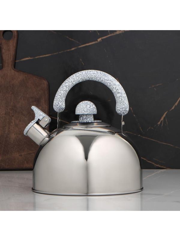 Чайник со свистком из нержавеющей стали «Мрамор», 3 л, фиксированная ручка