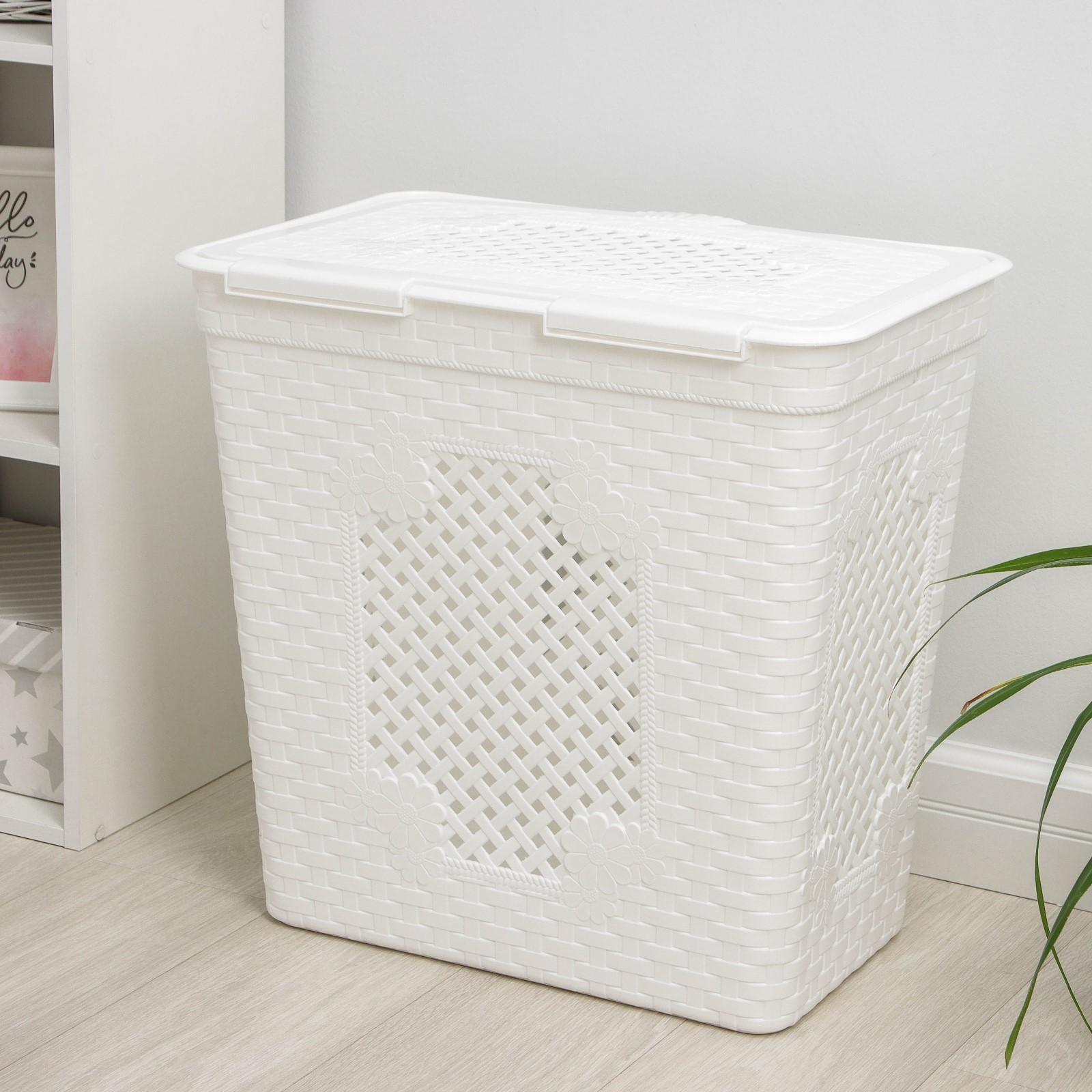 Корзина бельевая с крышкой «Плетёнка люкс», 85 л, 58×39×57 см, цвет белый