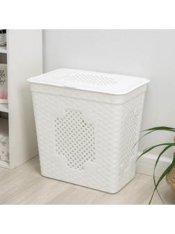 Корзина бельевая с крышкой «Плетёнка люкс», 85 л, 58×39×57 см, цвет белый