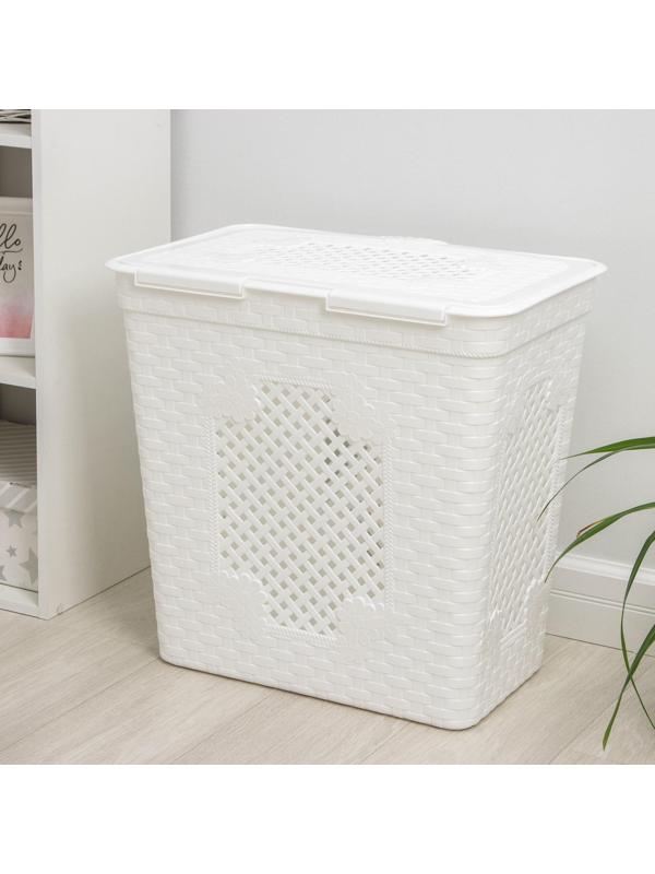 Корзина бельевая с крышкой «Плетёнка люкс», 85 л, 58×39×57 см, цвет белый