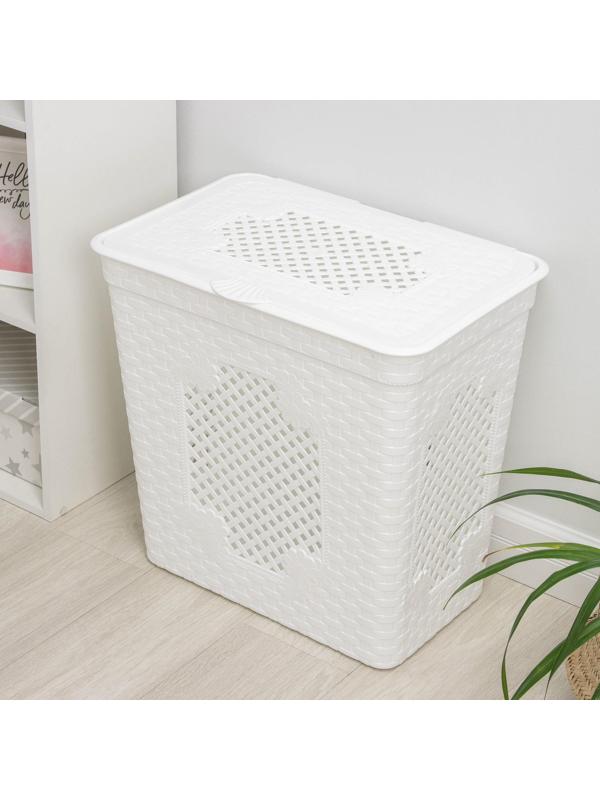 Корзина бельевая с крышкой «Плетёнка люкс», 85 л, 58×39×57 см, цвет белый
