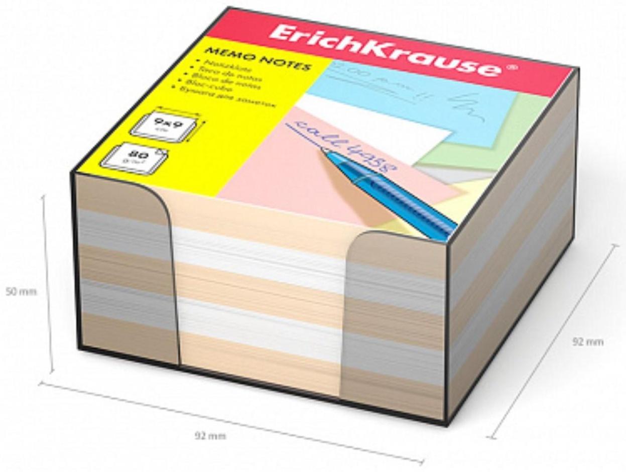 Блок бумаги для записей ErichKrause, 9 x 9 x 5 см, в пластиковом боксе, люкс, белый/персиковый