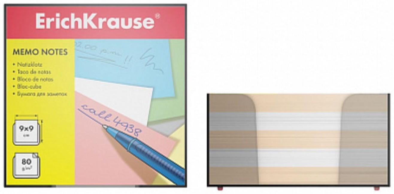 Блок бумаги для записей ErichKrause, 9 x 9 x 5 см, в пластиковом боксе, люкс, белый/персиковый