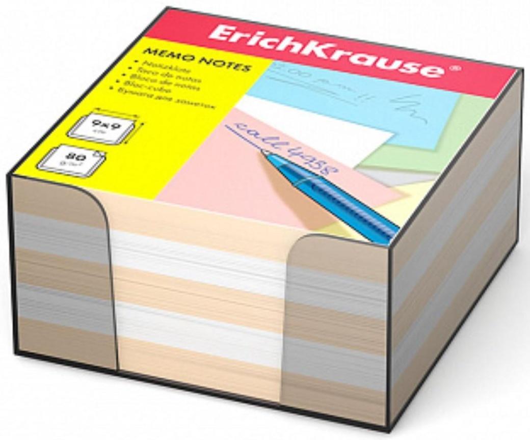 Блок бумаги для записей ErichKrause, 9 x 9 x 5 см, в пластиковом боксе, люкс, белый/персиковый