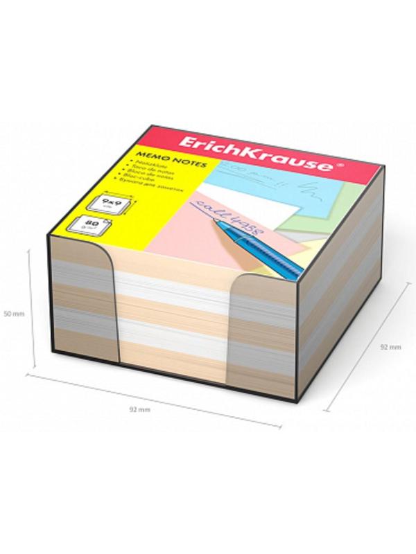 Блок бумаги для записей ErichKrause, 9 x 9 x 5 см, в пластиковом боксе, люкс, белый/персиковый