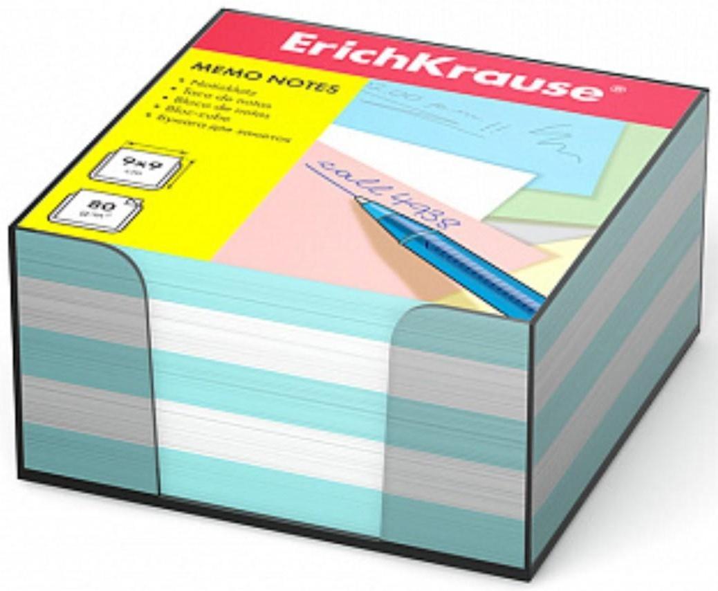 Блок бумаги для записей ErichKrause, 9x9x5 см, белый/голубой, в пластиковом боксе, люкс