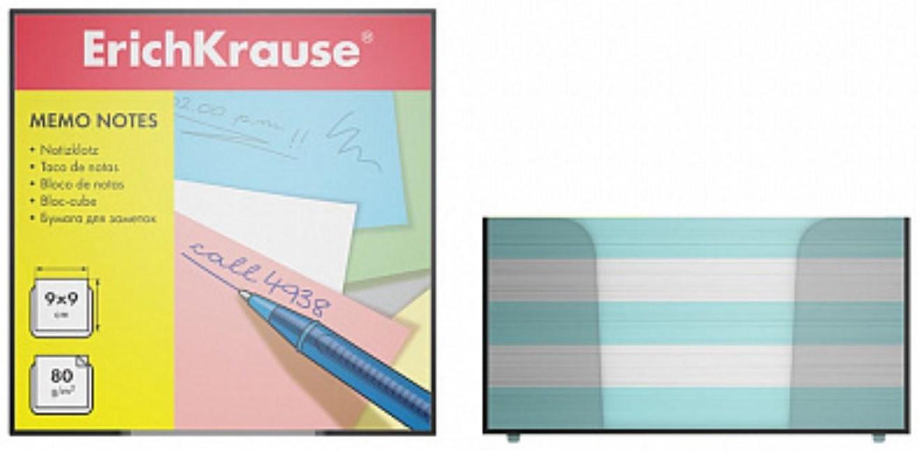 Блок бумаги для записей ErichKrause, 9x9x5 см, белый/голубой, в пластиковом боксе, люкс