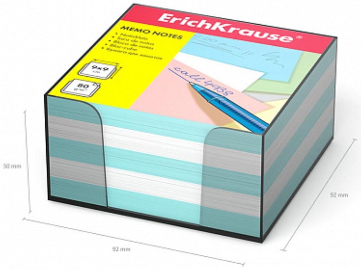 Блок бумаги для записей ErichKrause, 9x9x5 см, белый/голубой, в пластиковом боксе, люкс