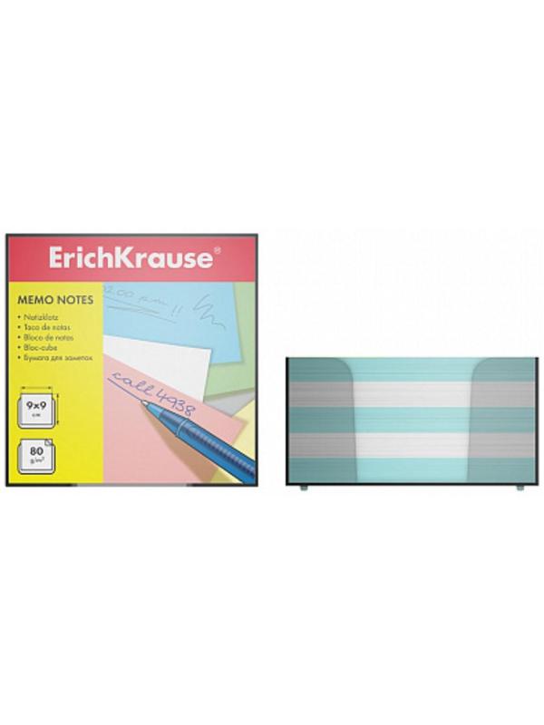 Блок бумаги для записей ErichKrause, 9x9x5 см, белый/голубой, в пластиковом боксе, люкс