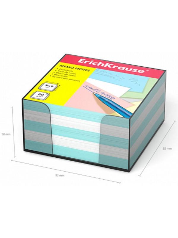 Блок бумаги для записей ErichKrause, 9x9x5 см, белый/голубой, в пластиковом боксе, люкс