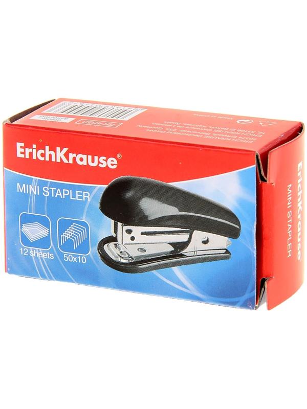 Степлер ErichKrause mini № 10, до 15 листов, встроенный антистеплер, микс