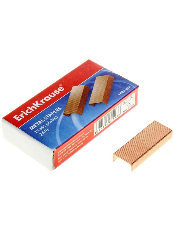 Скобы для степлера ErichKrause №24/6, омедненные, 1000 штук