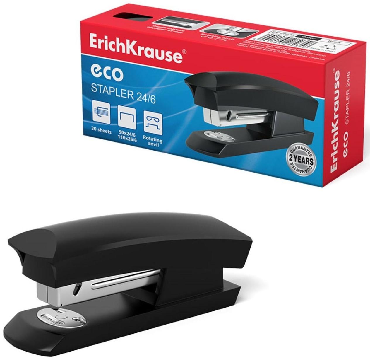 Степлер ErichKrause ECO, № 24/6 и 26/6, до 30 листов, чёрный