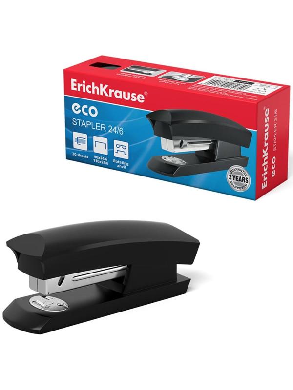 Степлер ErichKrause ECO, № 24/6 и 26/6, до 30 листов, чёрный