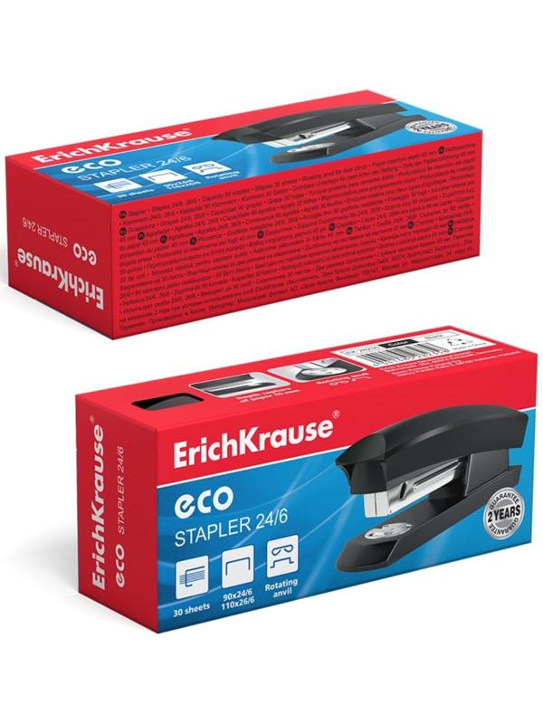 Степлер ErichKrause ECO, № 24/6 и 26/6, до 30 листов, чёрный