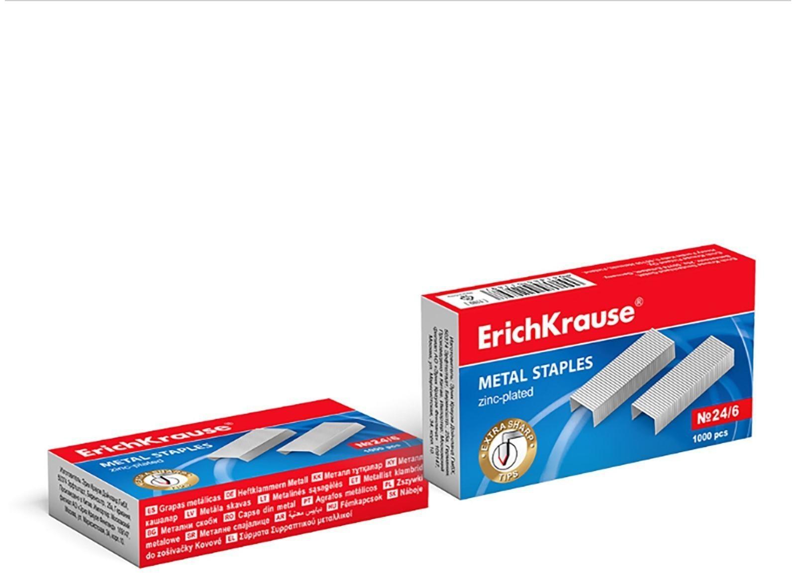 Скобы для степлера ErichKrause № 24/6, 1000 штук, заточенные с усиленной пробивной способностью