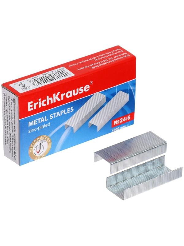 Скобы для степлера ErichKrause № 24/6, 1000 штук, заточенные с усиленной пробивной способностью