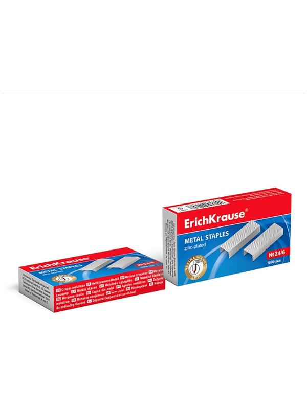 Скобы для степлера ErichKrause № 24/6, 1000 штук, заточенные с усиленной пробивной способностью