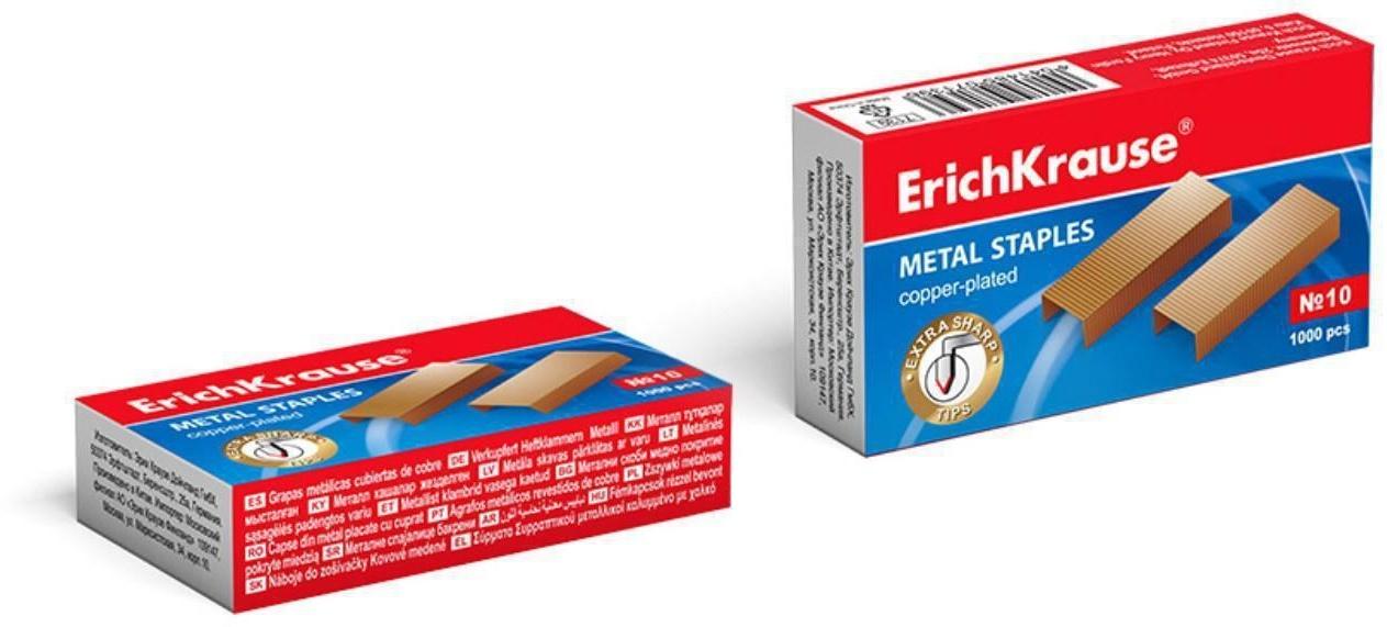Скобы для степлера ErichKrause № 10, омедненные, 1000 штук
