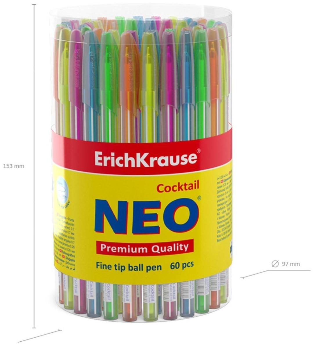 Ручка шариковая ErichKrause Coctail, узел-игла 0.7 мм, чернила синие, одноразовая, длина линии письма 1000 метров, микс