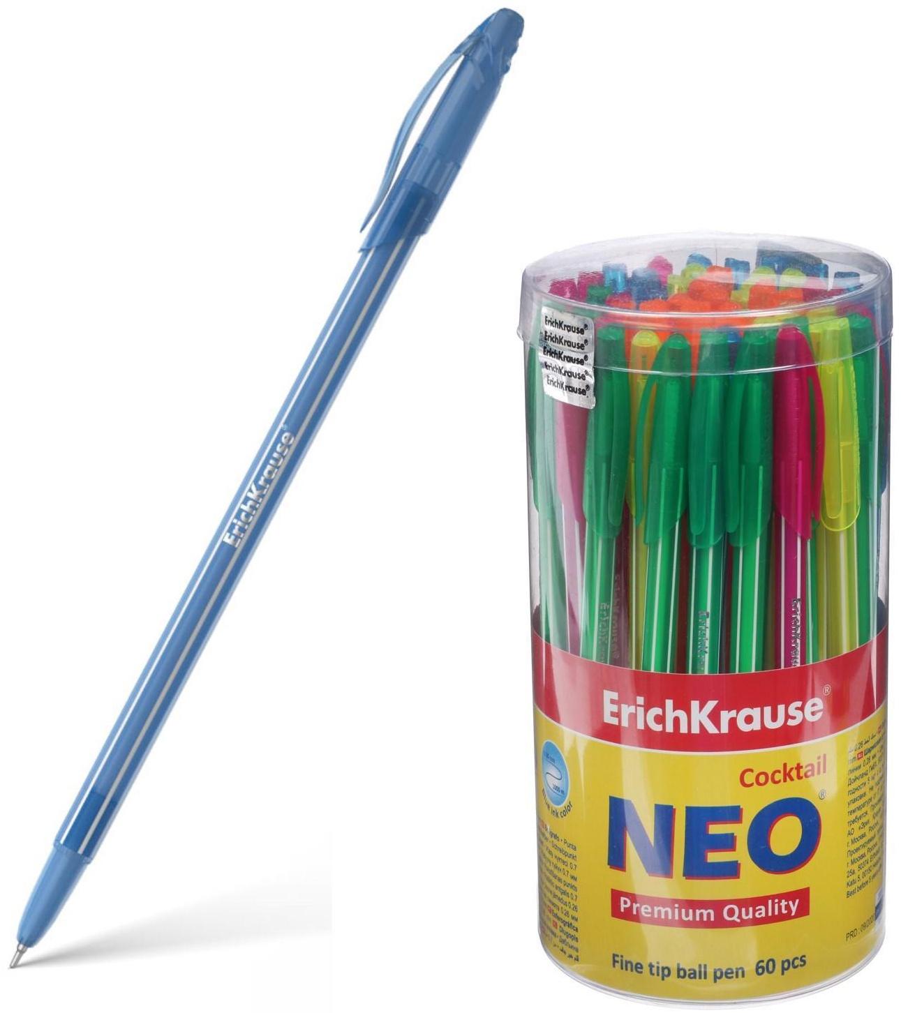 Ручка шариковая ErichKrause Coctail, узел-игла 0.7 мм, чернила синие, одноразовая, длина линии письма 1000 метров, микс