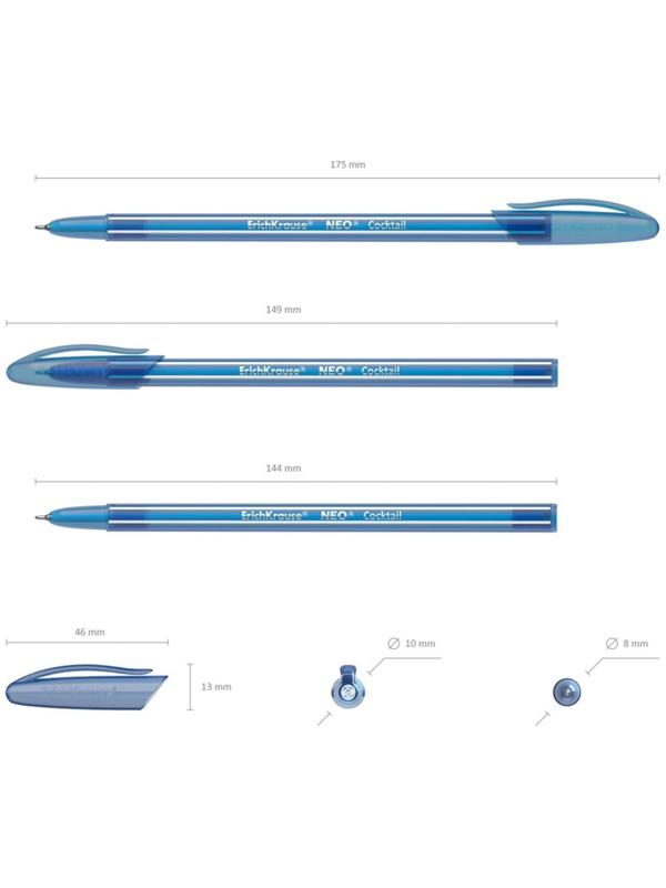 Ручка шариковая ErichKrause Coctail, узел-игла 0.7 мм, чернила синие, одноразовая, длина линии письма 1000 метров, микс