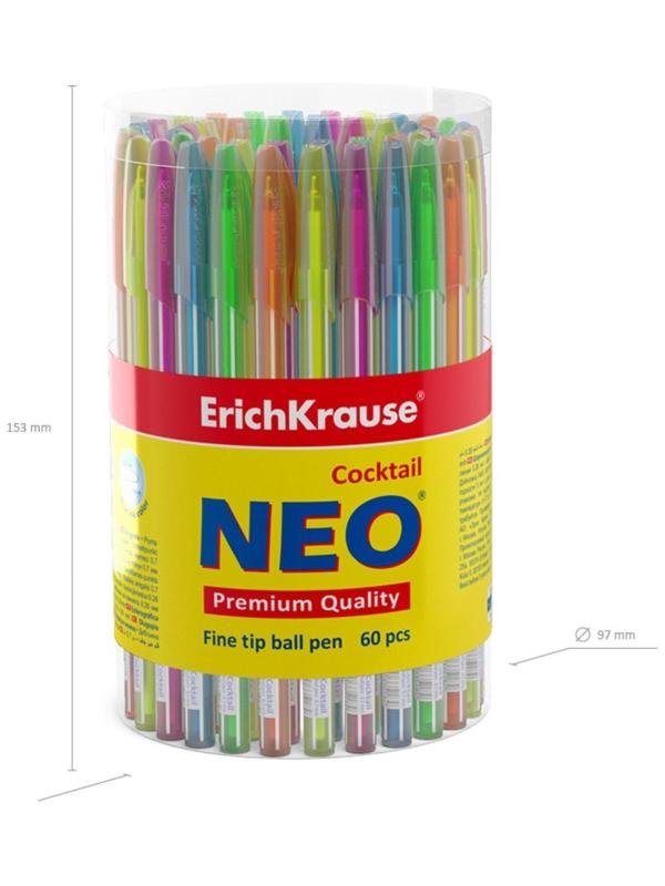 Ручка шариковая ErichKrause Coctail, узел-игла 0.7 мм, чернила синие, одноразовая, длина линии письма 1000 метров, микс