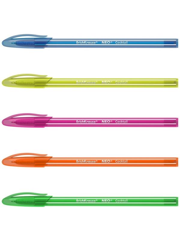 Ручка шариковая ErichKrause Coctail, узел-игла 0.7 мм, чернила синие, одноразовая, длина линии письма 1000 метров, микс