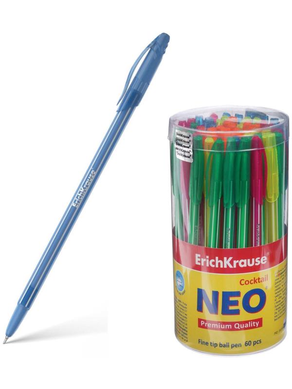 Ручка шариковая ErichKrause Coctail, узел-игла 0.7 мм, чернила синие, одноразовая, длина линии письма 1000 метров, микс