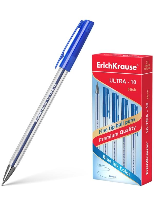 Ручка шариковая Erich Krause ULTRA-10, узел-игла 0.7 мм, толщина линии 0,26 мм, чернила синие, длина линии письма 2000 метров
