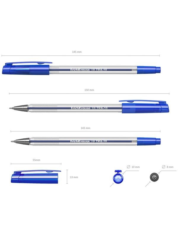 Ручка шариковая Erich Krause ULTRA-10, узел-игла 0.7 мм, толщина линии 0,26 мм, чернила синие, длина линии письма 2000 метров