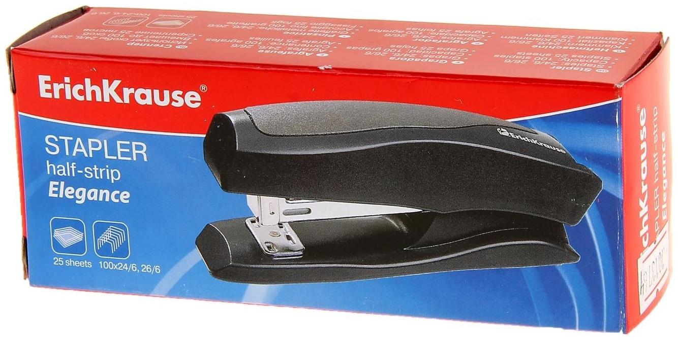 Степлер №24/6, 26/6 до 30 листов ErichKrause Elegance Half-strip, вмещает до 100 скоб, глубина закладки бумаги до 55мм, микс