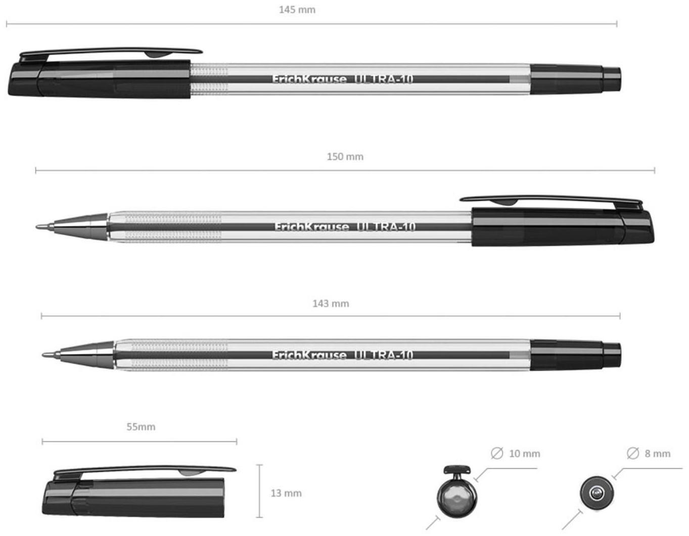 Ручка шариковая Erich Krause ULTRA-10, узел-игла 0.7 мм, толщина линии 0,26 мм, чернила чёрные, длина линии письма 2000 метров