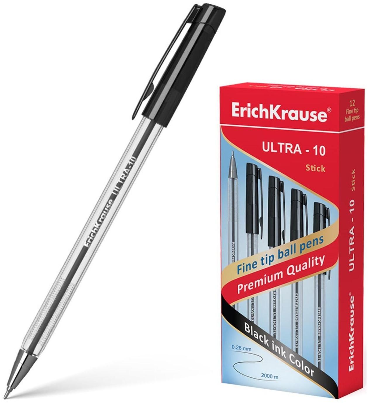 Ручка шариковая Erich Krause ULTRA-10, узел-игла 0.7 мм, толщина линии 0,26 мм, чернила чёрные, длина линии письма 2000 метров