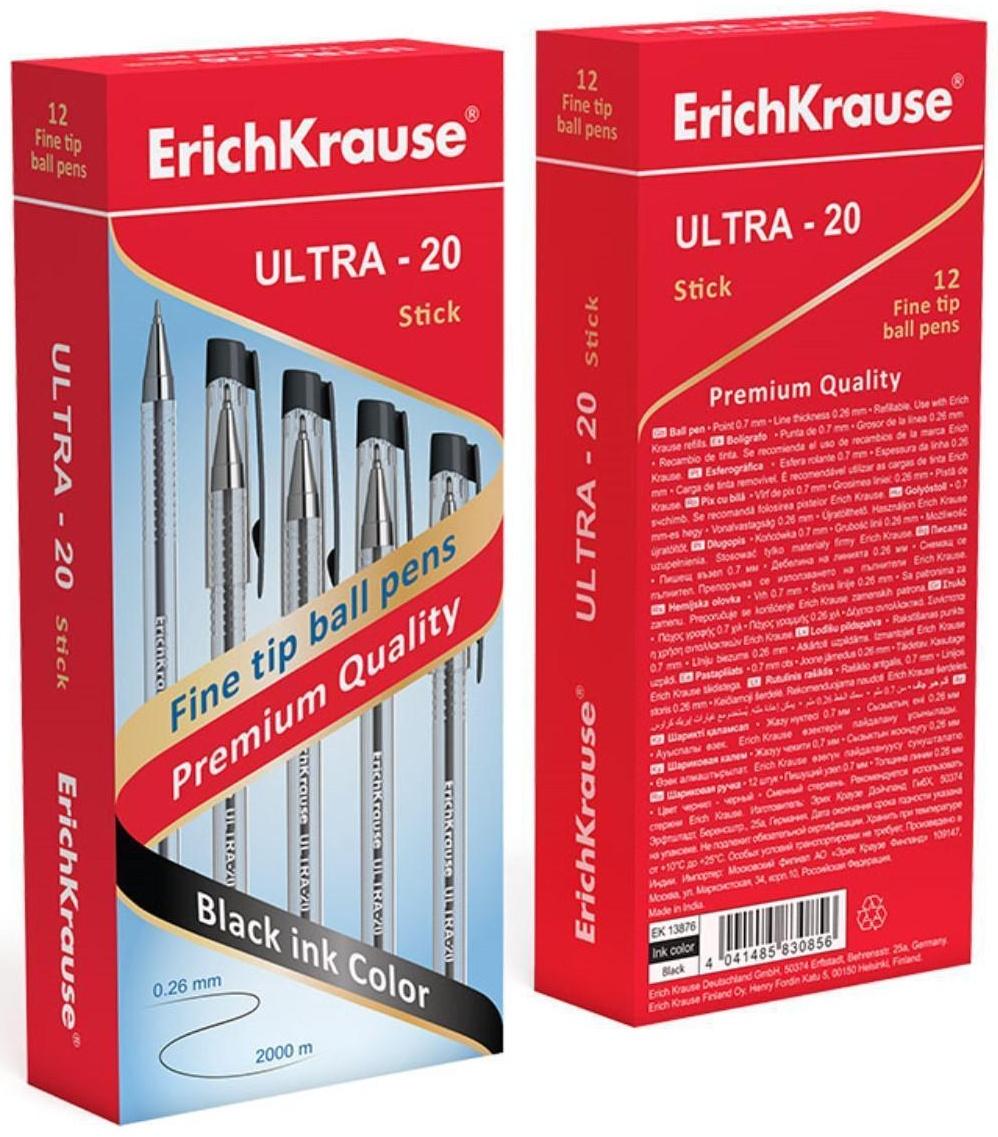 Ручка шариковая Erich Krause ULTRA-10, узел-игла 0.7 мм, толщина линии 0,26 мм, чернила чёрные, длина линии письма 2000 метров