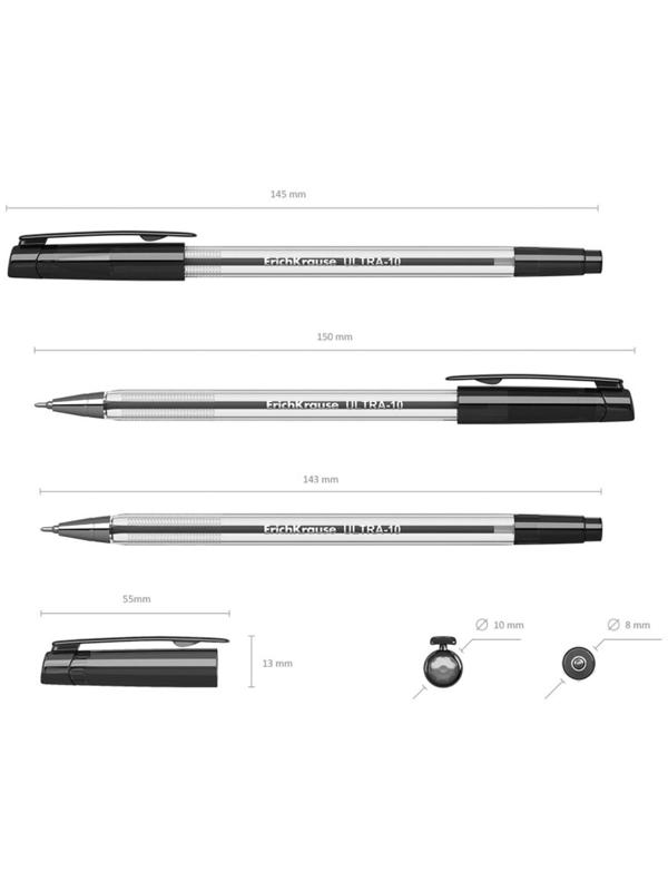 Ручка шариковая Erich Krause ULTRA-10, узел-игла 0.7 мм, толщина линии 0,26 мм, чернила чёрные, длина линии письма 2000 метров