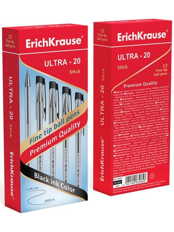 Ручка шариковая Erich Krause ULTRA-10, узел-игла 0.7 мм, толщина линии 0,26 мм, чернила чёрные, длина линии письма 2000 метров