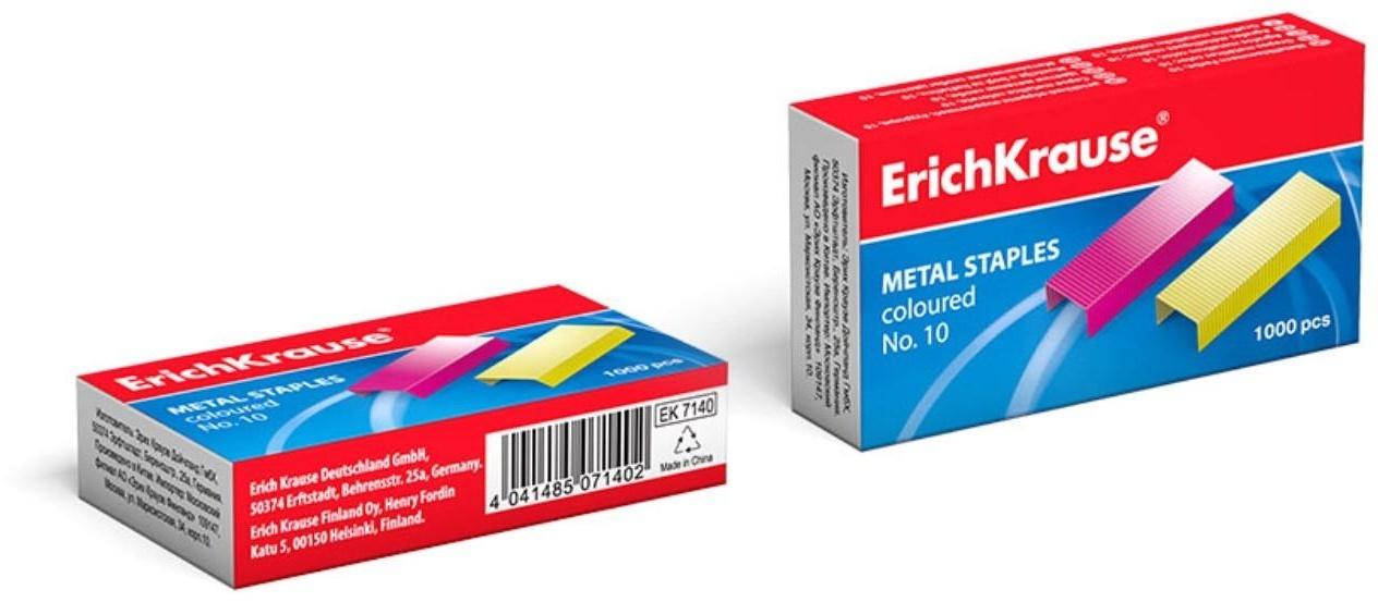 Скобы для степлера ErichKrause № 10, омедненные, цветные, 1000 штук