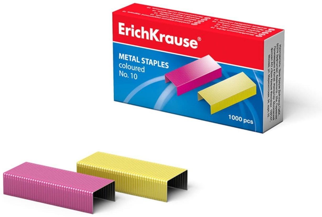 Скобы для степлера ErichKrause № 10, омедненные, цветные, 1000 штук