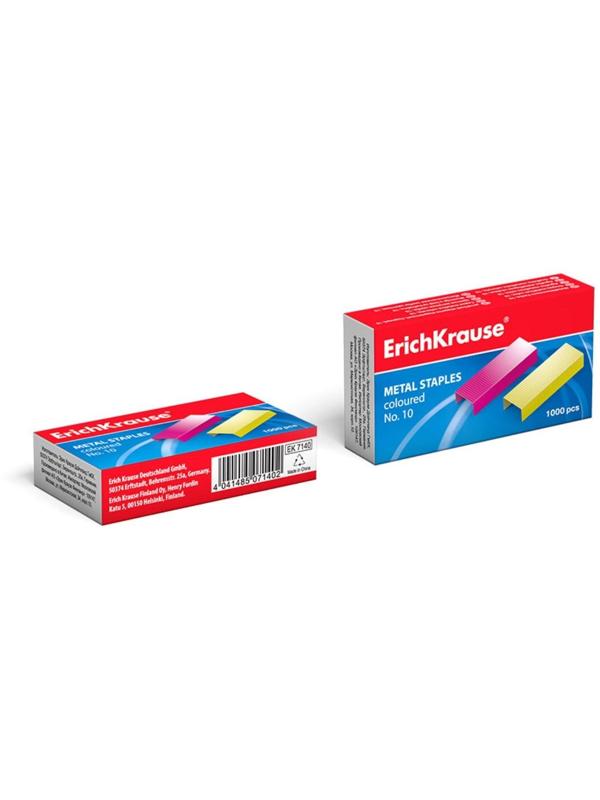 Скобы для степлера ErichKrause № 10, омедненные, цветные, 1000 штук
